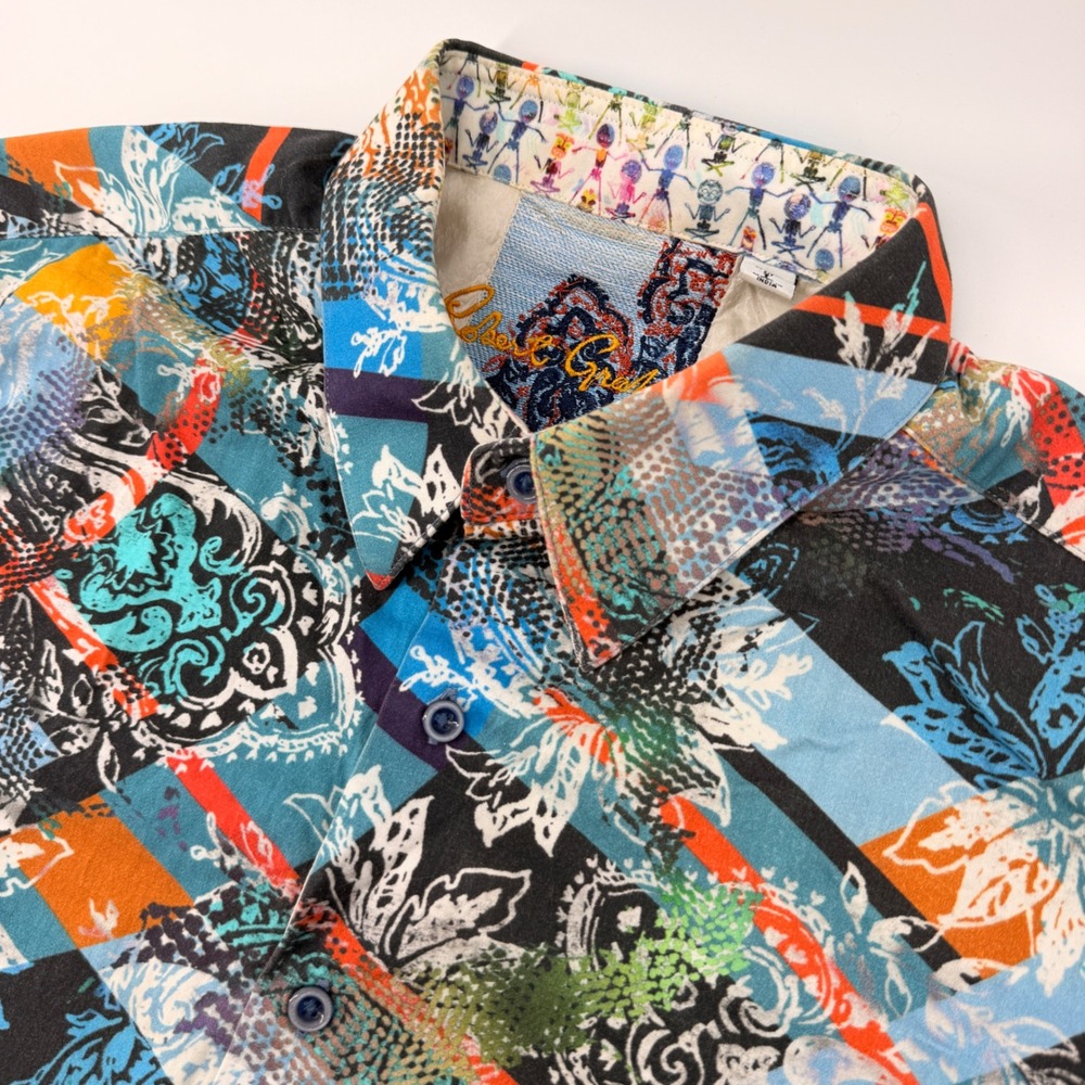 Robert Graham Button Up Shirt Men Large Multicolor Abstract Paisley Classic Fit